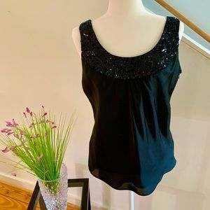 LOFT Jeweled neckline black top
